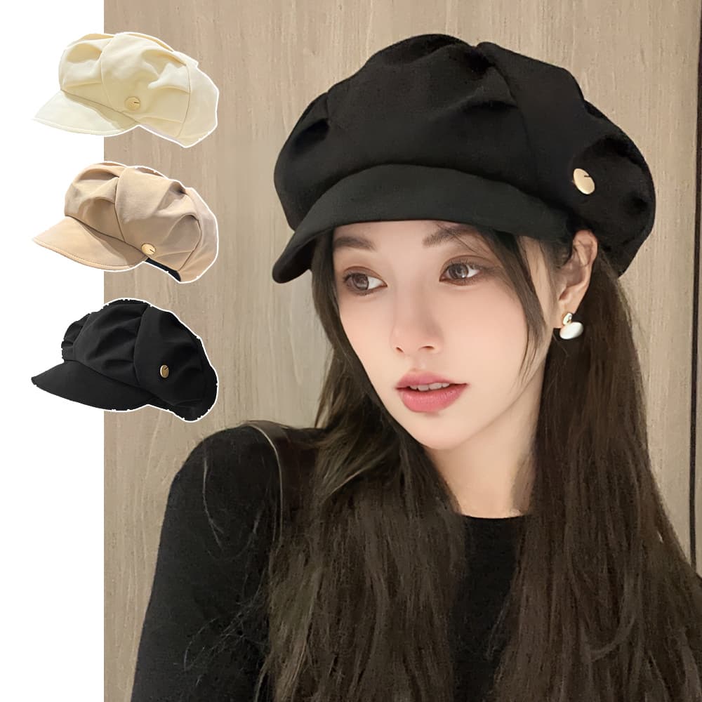 ボリューム キャスケット レディース 無地 つば付き帽子