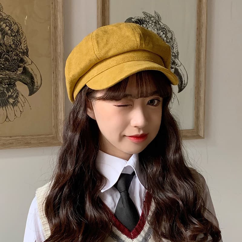 秋冬新作 レディース スエード調キャスケット 無地 防寒帽子　ウール