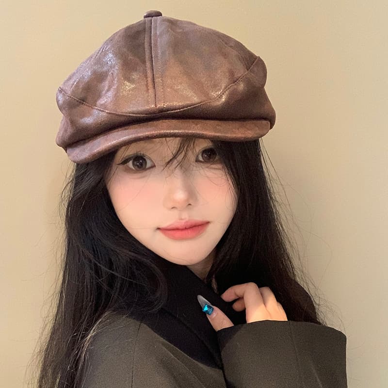 艶やかビンテージレザーキャスケット