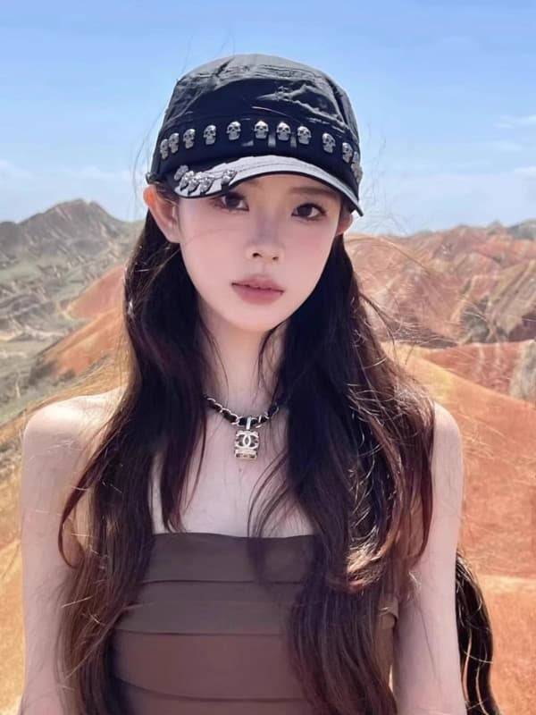 デニム キャスケット ドクロ飾り レディース 帽子