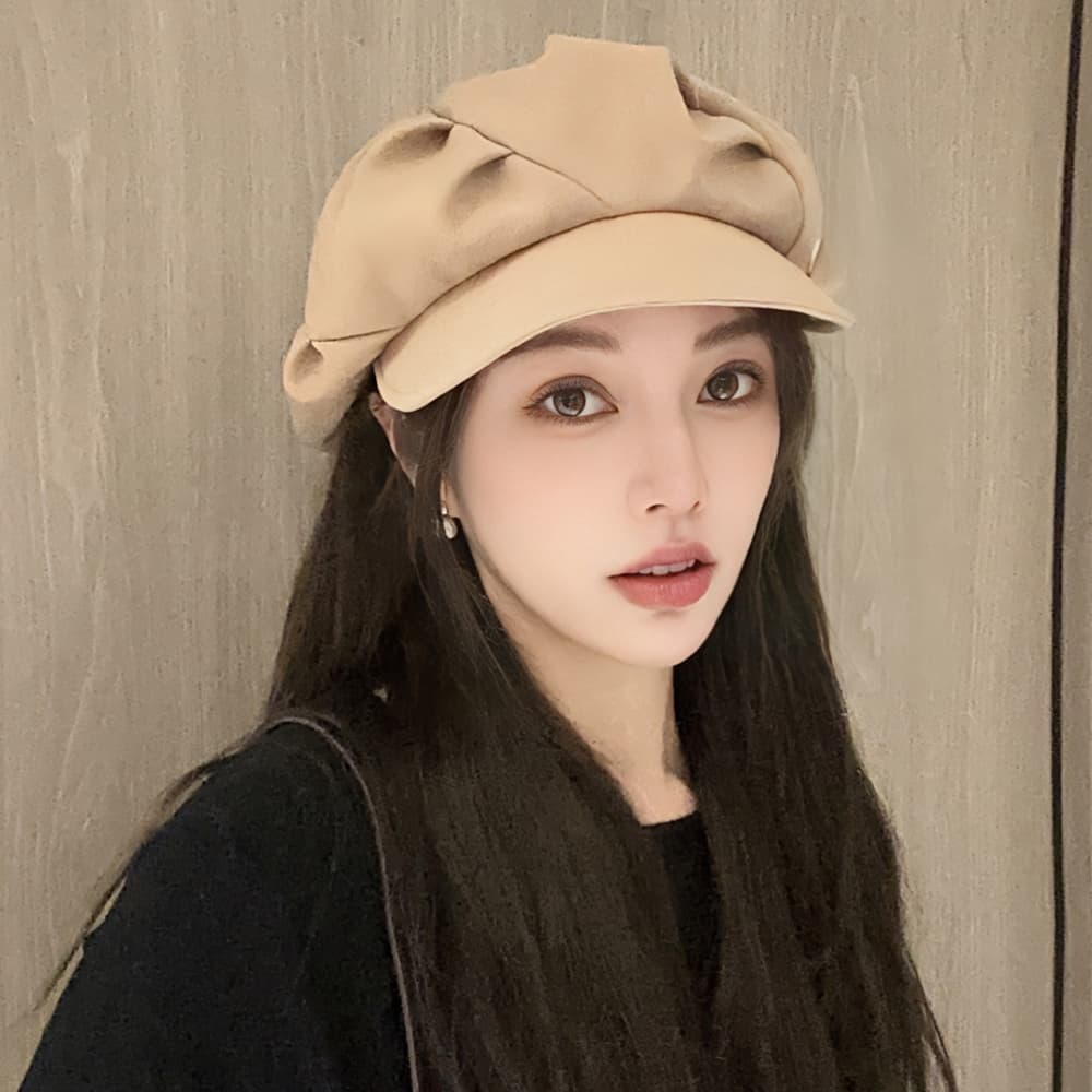 ボリューム キャスケット レディース 無地 つば付き帽子