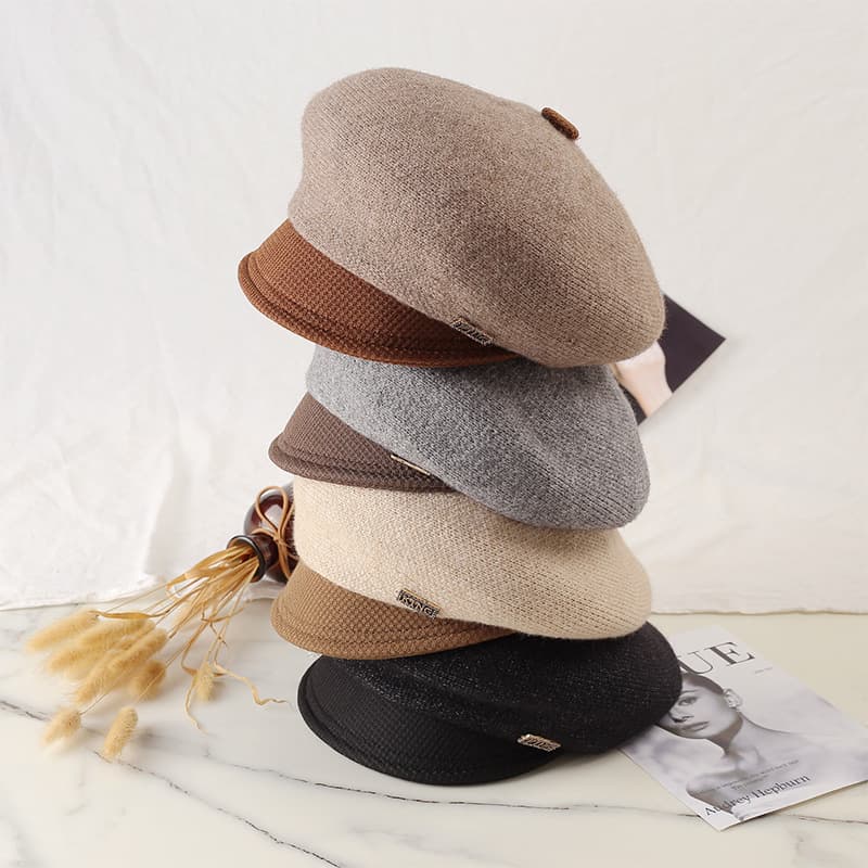 キャスケット　秋冬二層切替ニットキャスケット