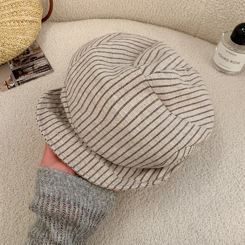 キャスケット　縞模様リネンキャスケット