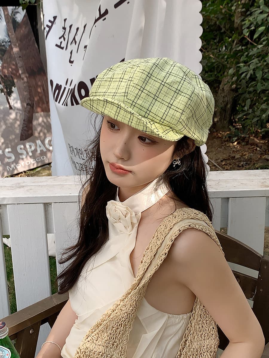 キャスケット 格子柄ハンチング帽