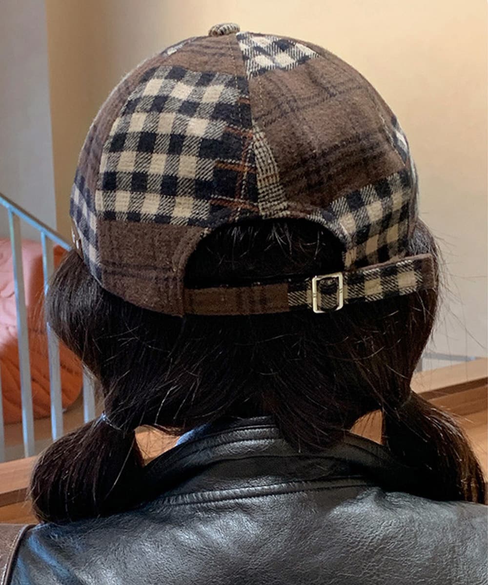 キャスケット レディース チェック柄ツイード 防寒帽子