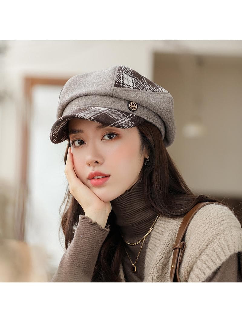 キャスケット 格子柄ツイードコンビキャスケット