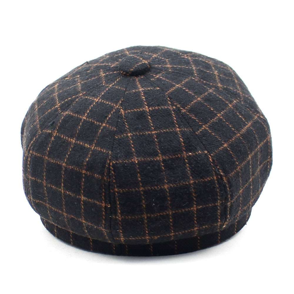 黒茶格子柄ウール混キャスケット帽