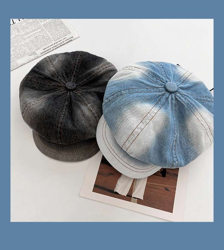 デニム水洗い加工キャスケット帽子