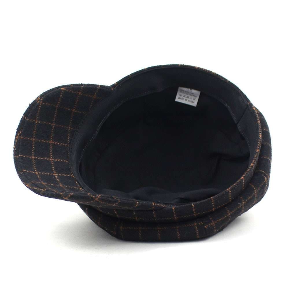 黒茶格子柄ウール混キャスケット帽