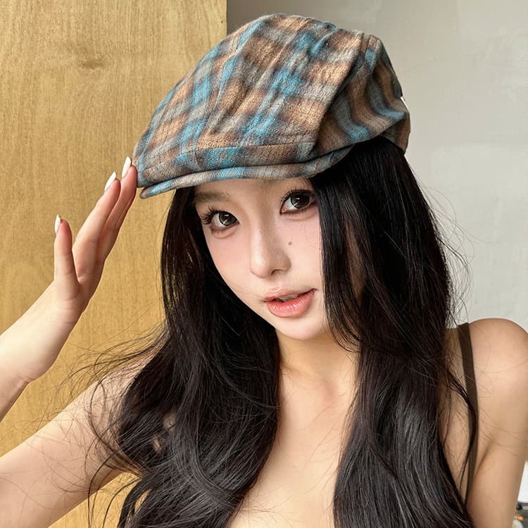 秋冬新作チェック柄キャスケット帽子4色展開