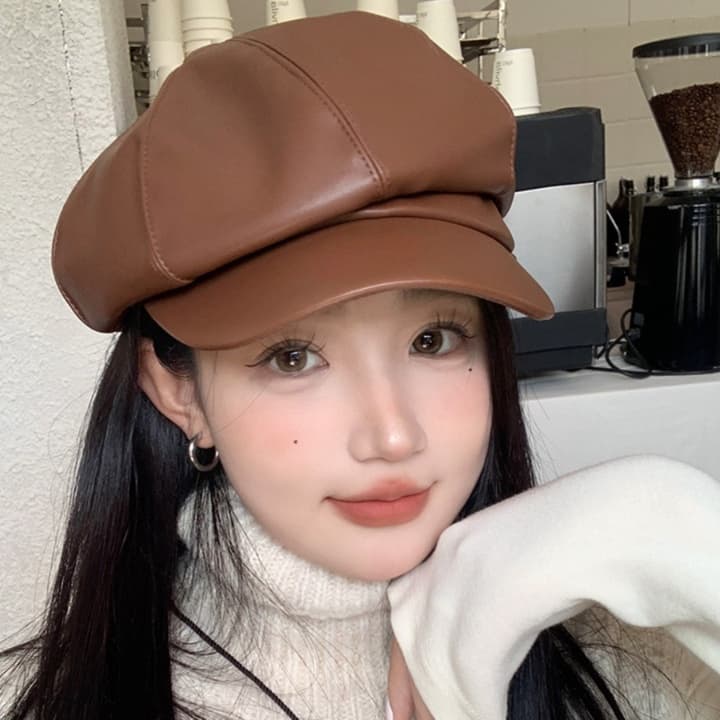 ヴィンテージ風レザーキャスケット帽