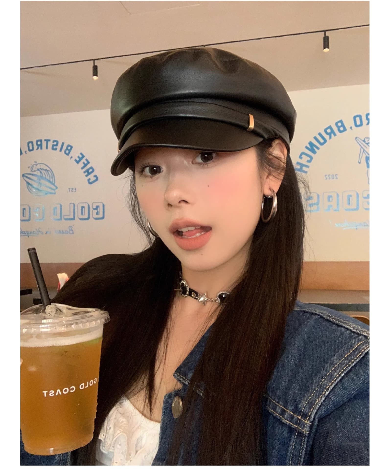 上質レザーキャスケット帽