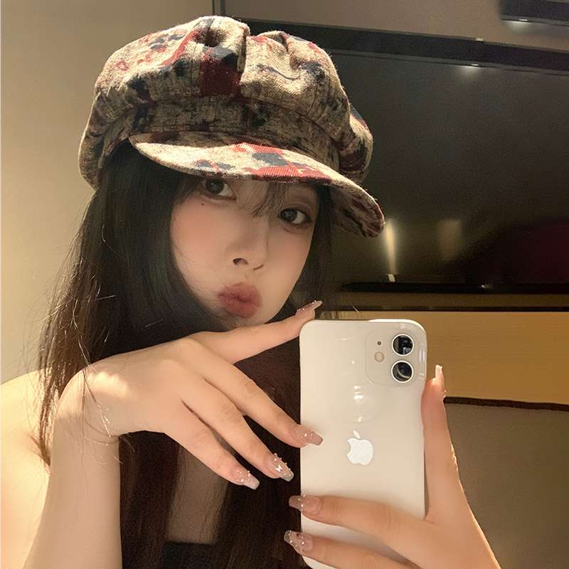 復古風ペイント柄マルチカラーキャスケット