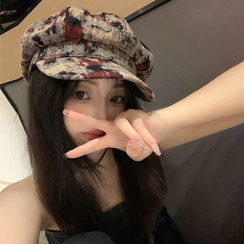 復古風ペイント柄マルチカラーキャスケット